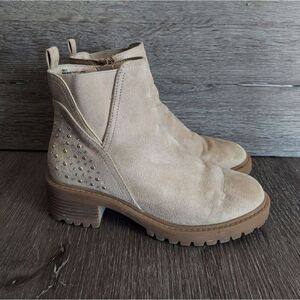 Girls Chelsea Casual Ankle Heeled Boots with Rhinestones and Flat Studs Size 2